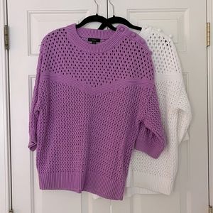 JCrew elbow-sleeve sweater with crochet shoulder buttons - Med, Purple